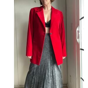 FRAME Womens Red Velvet Blazer Jacket Size 12 Luxe Evening Cocktail Party